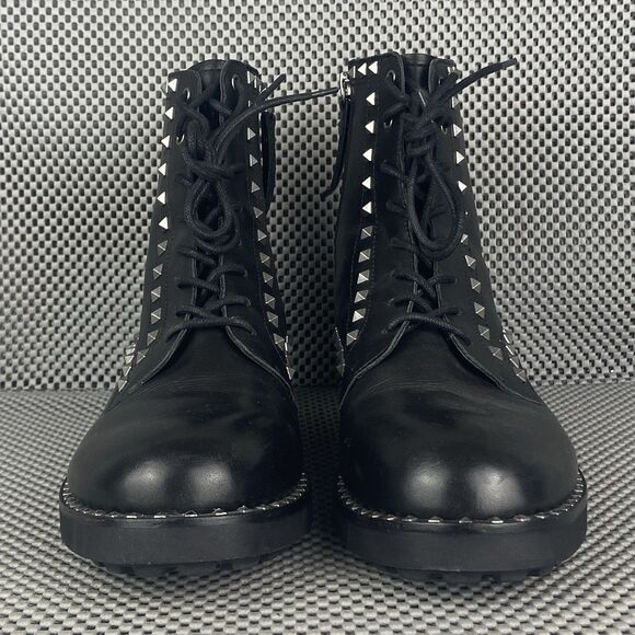 ASH Wolf Studded Combat Boots Womens Size 40 Black Leather Casual Lace Up - Picture 6 of 13